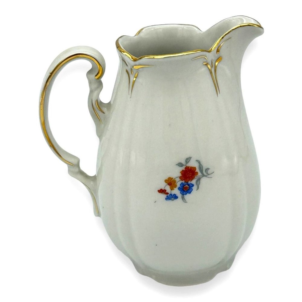 VTG Porcelain Creamer‎ Germany US Zone Double Side Floral Designs Gold Trim 4.5" - Picture 5 of 11